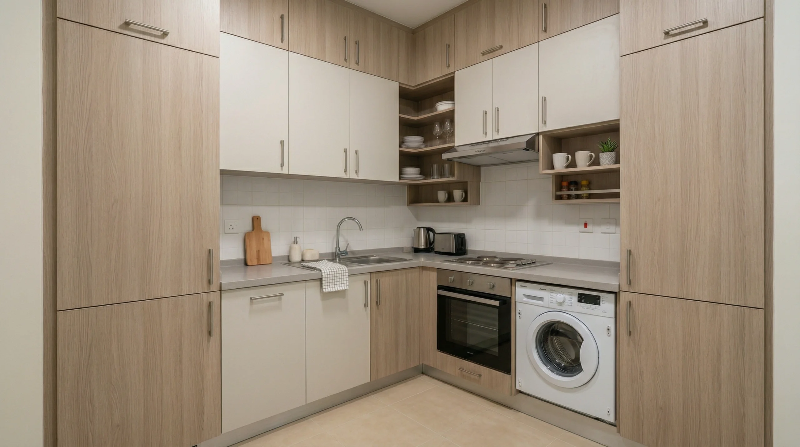 studio kitchen cabinetry International City Dubai compact carpentry UAE