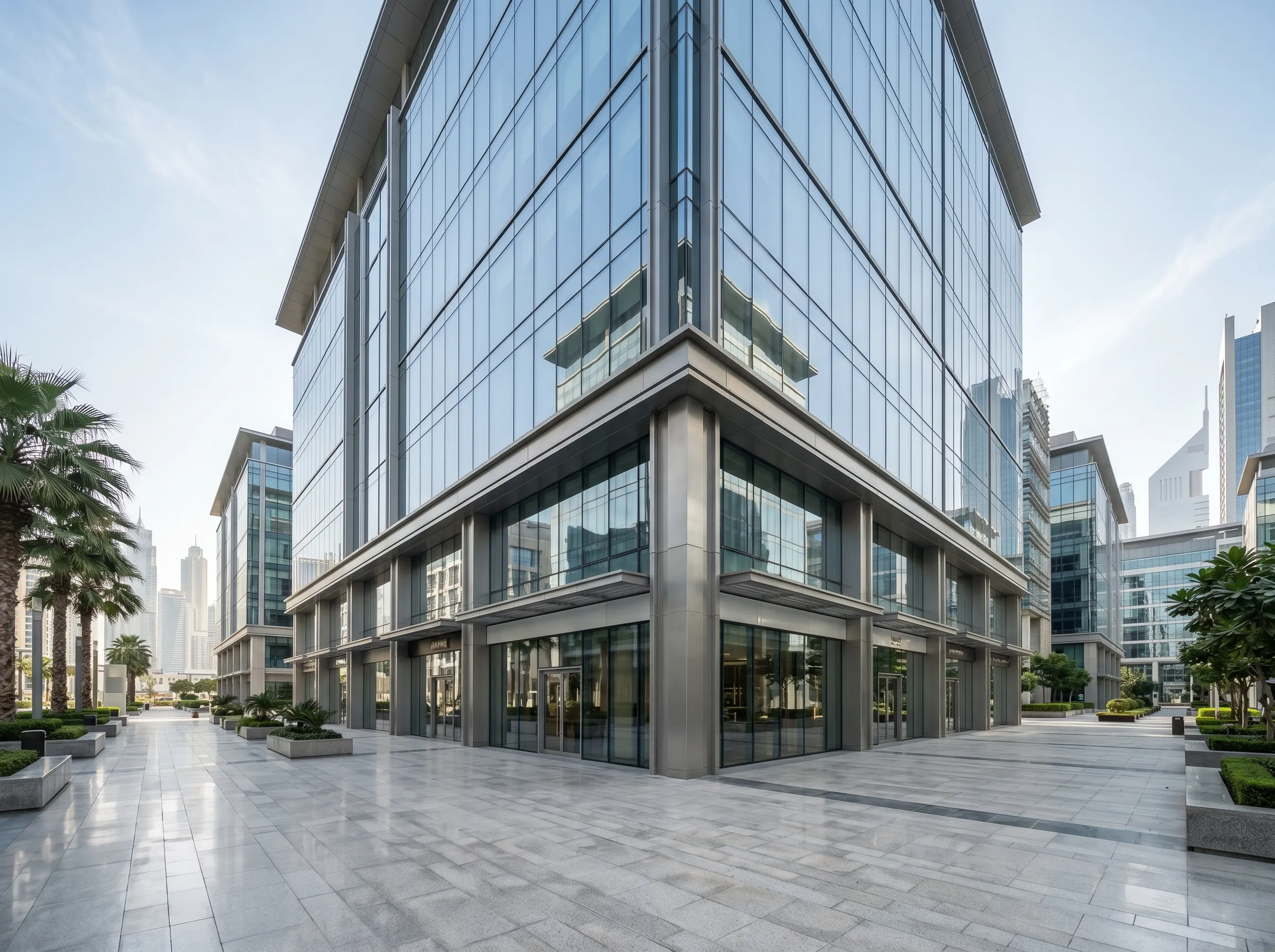 DIFC corporate office project Dubai UAE premium financial district tower exterior modern architecture design