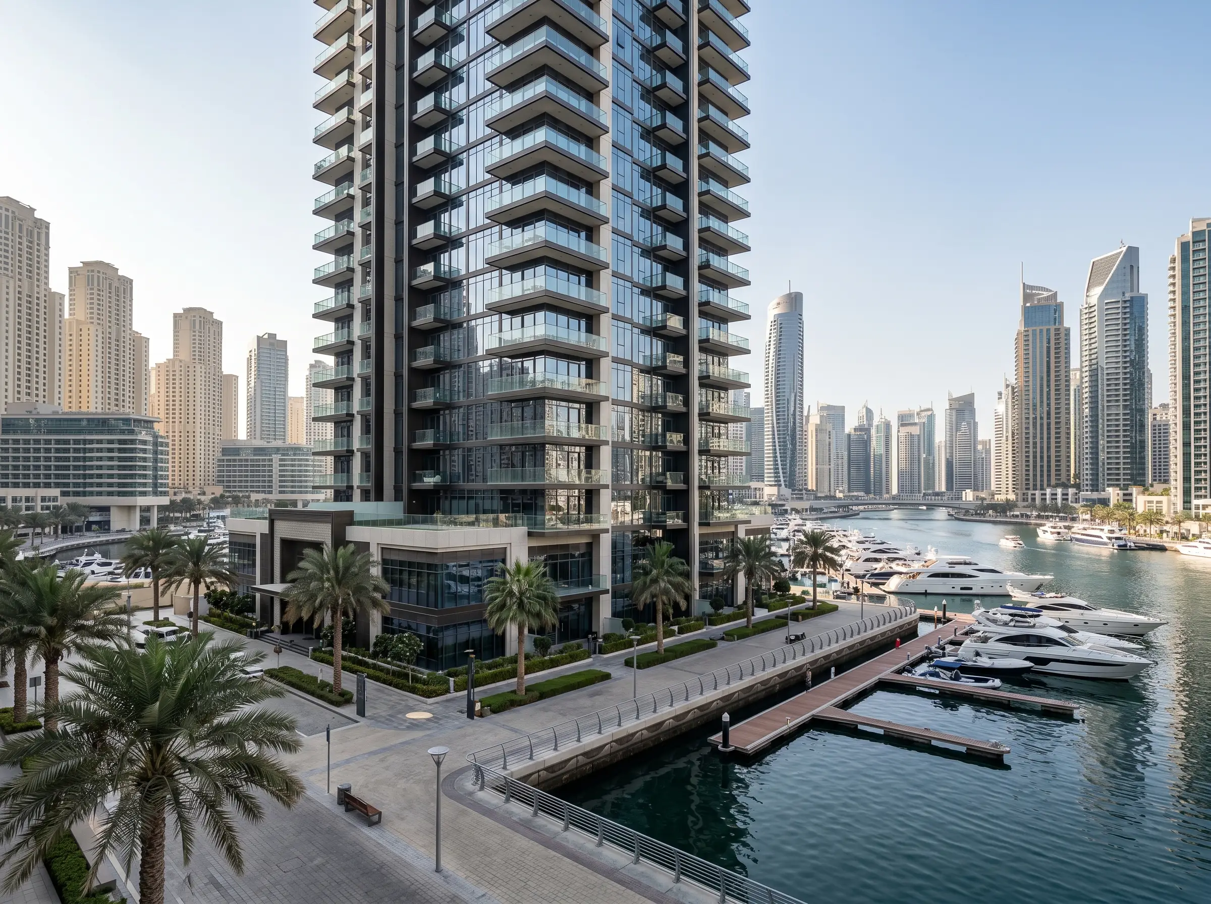 Dubai Marina apartment project UAE luxury waterfront residential tower exterior modern design concept