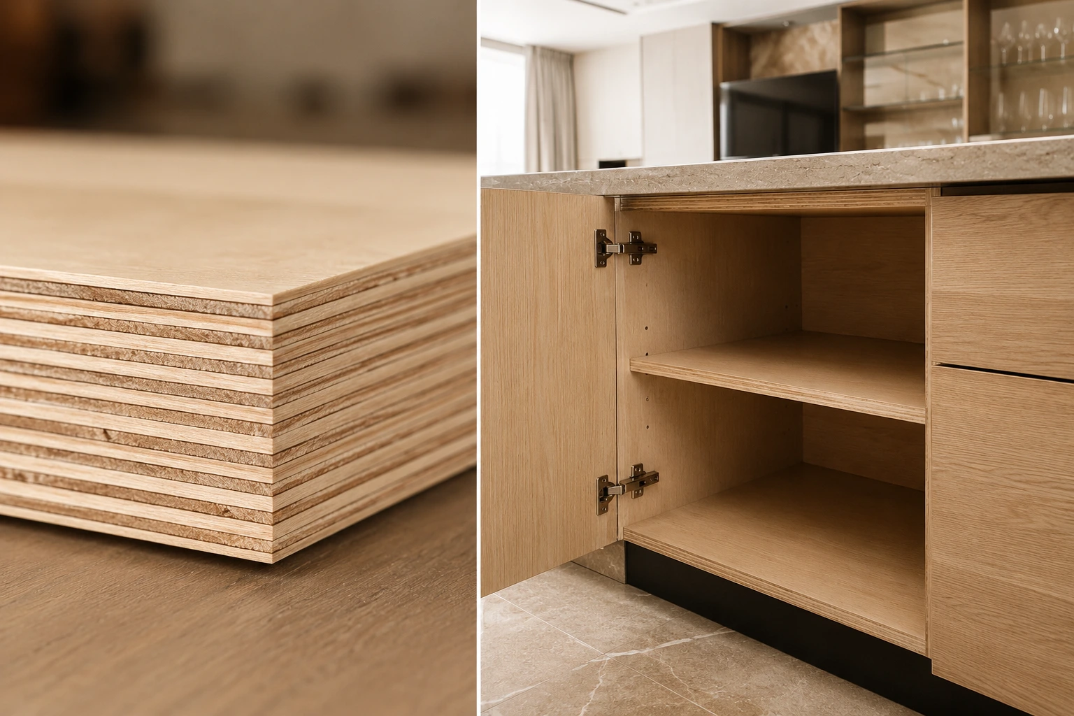 Teak solid wood custom cabinet installed in a Dubai villa by Karnak Carpentry