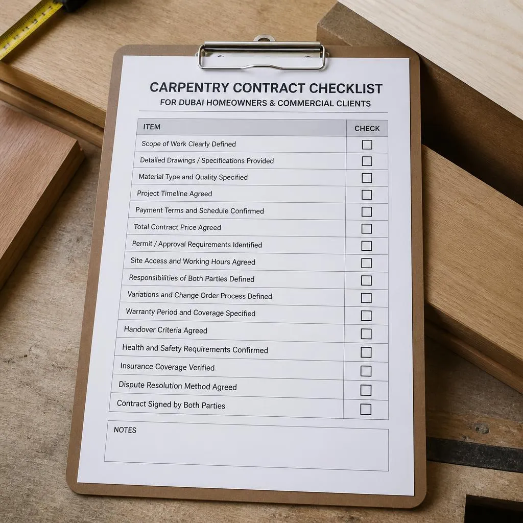 Carpentry contract checklist for Dubai homeowners and commercial clients