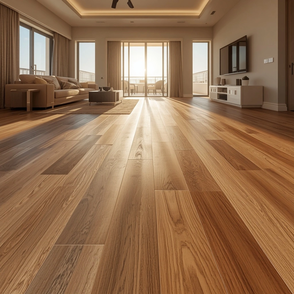  Engineered vs solid wood flooring comparison in a Dubai villa living room 