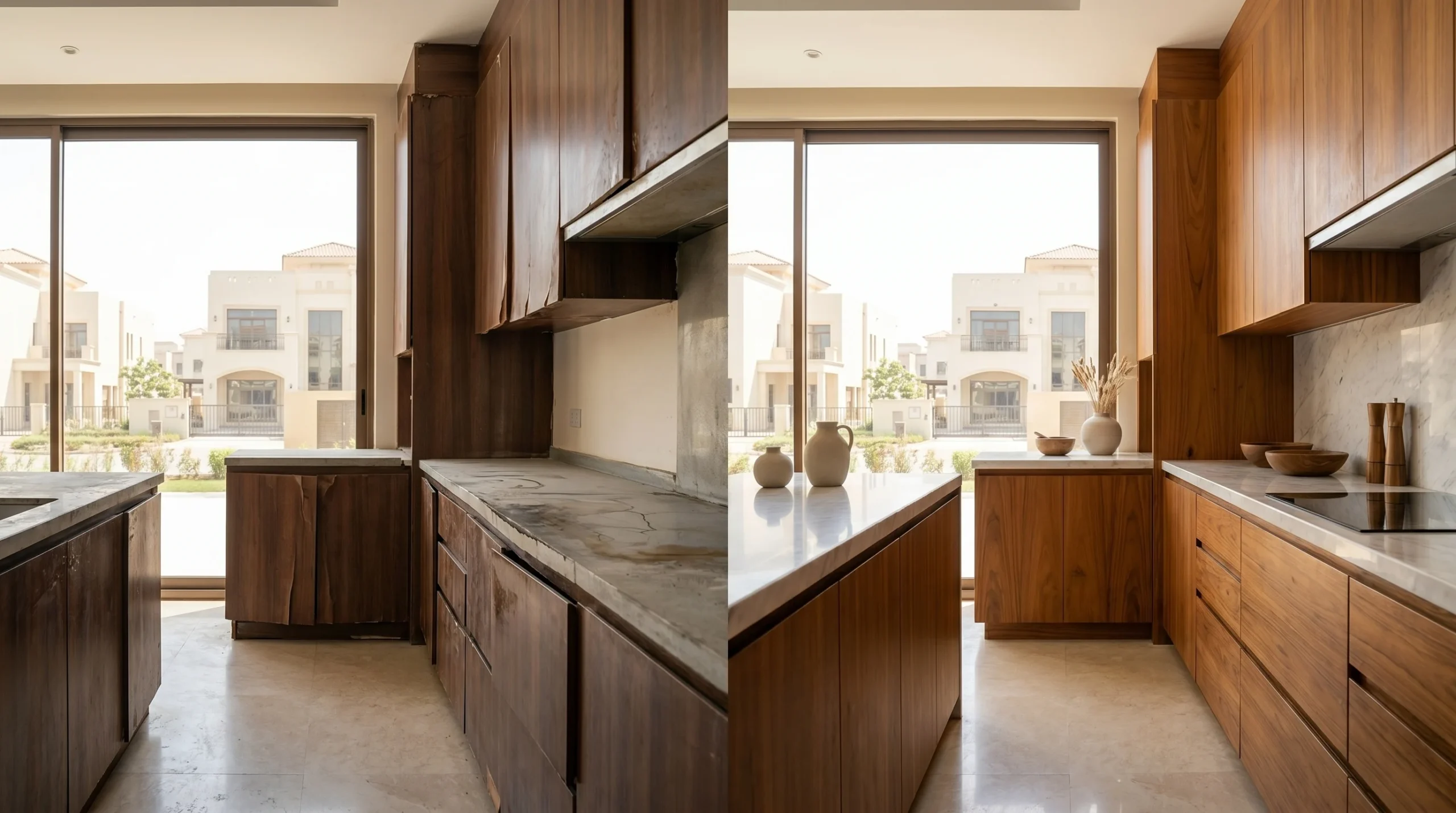 Comparison of poor versus quality wood selection results in Dubai carpentry projects