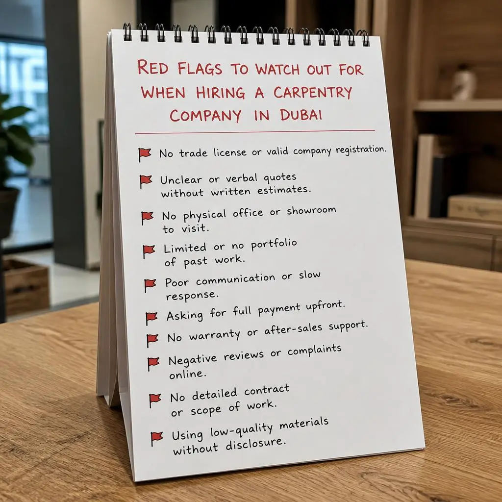 Red flags to watch out for when hiring a carpentry company in Dubai