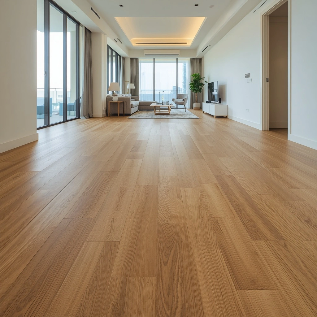 Premium engineered wood flooring installed in Dubai luxury apartment