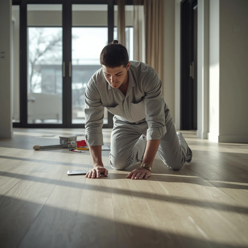 Professional floor inspection and maintenance of wooden floors during UAE winter season