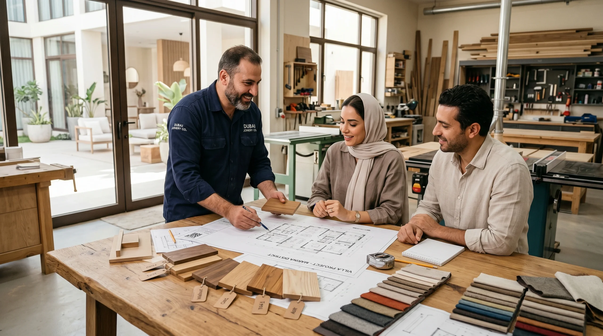 Homeowner asking questions to a carpentry company in Dubai during a consultation meeting
