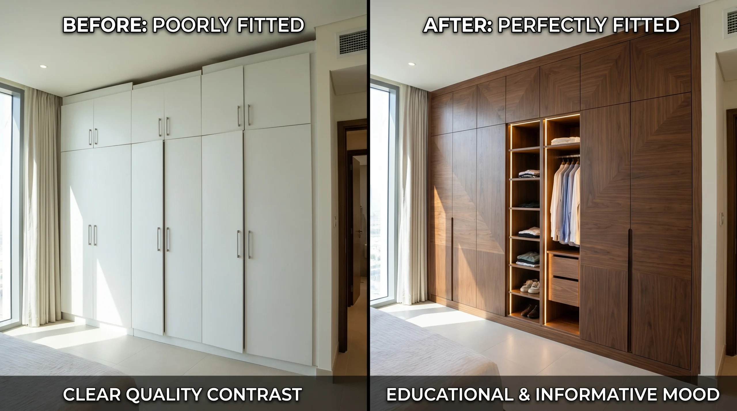  Comparison of poor and professional wardrobe installation quality in Dubai apartments 