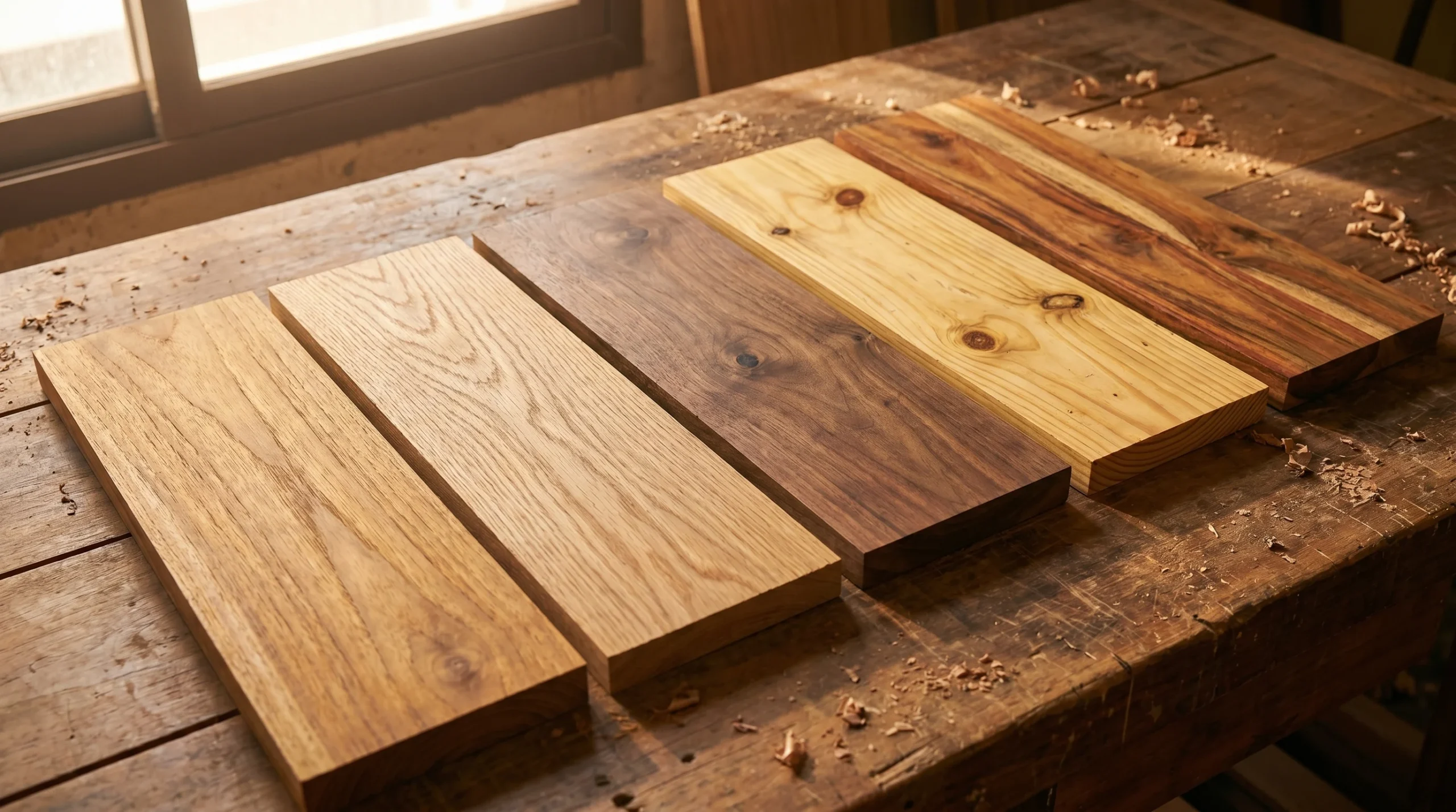 Side by side comparison of wood grain types used in Dubai carpentry projects