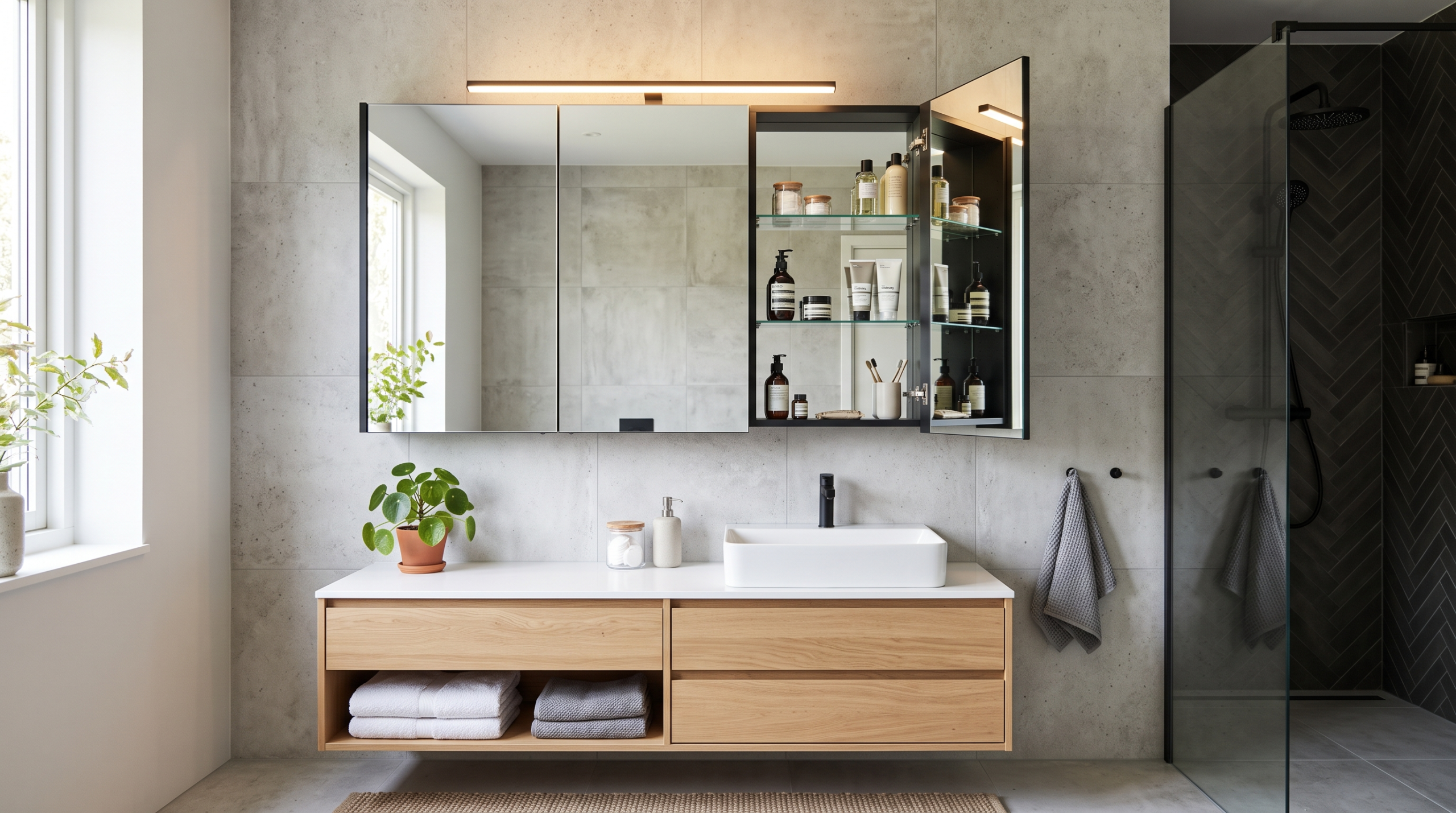 Bathroom remodel in Dubai featuring custom carpentry and vanity cabinets
