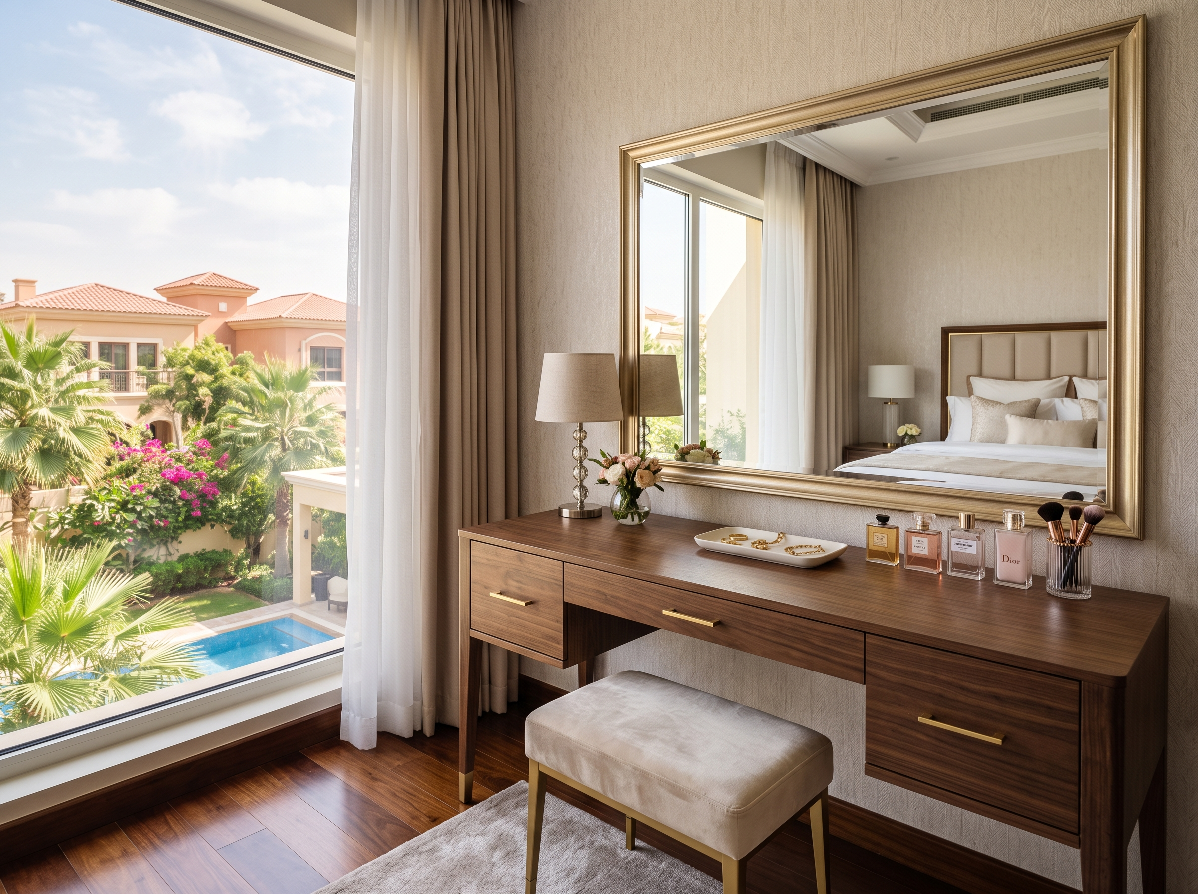 Custom made cabinets and dressing table designed for a Dubai bedroom
