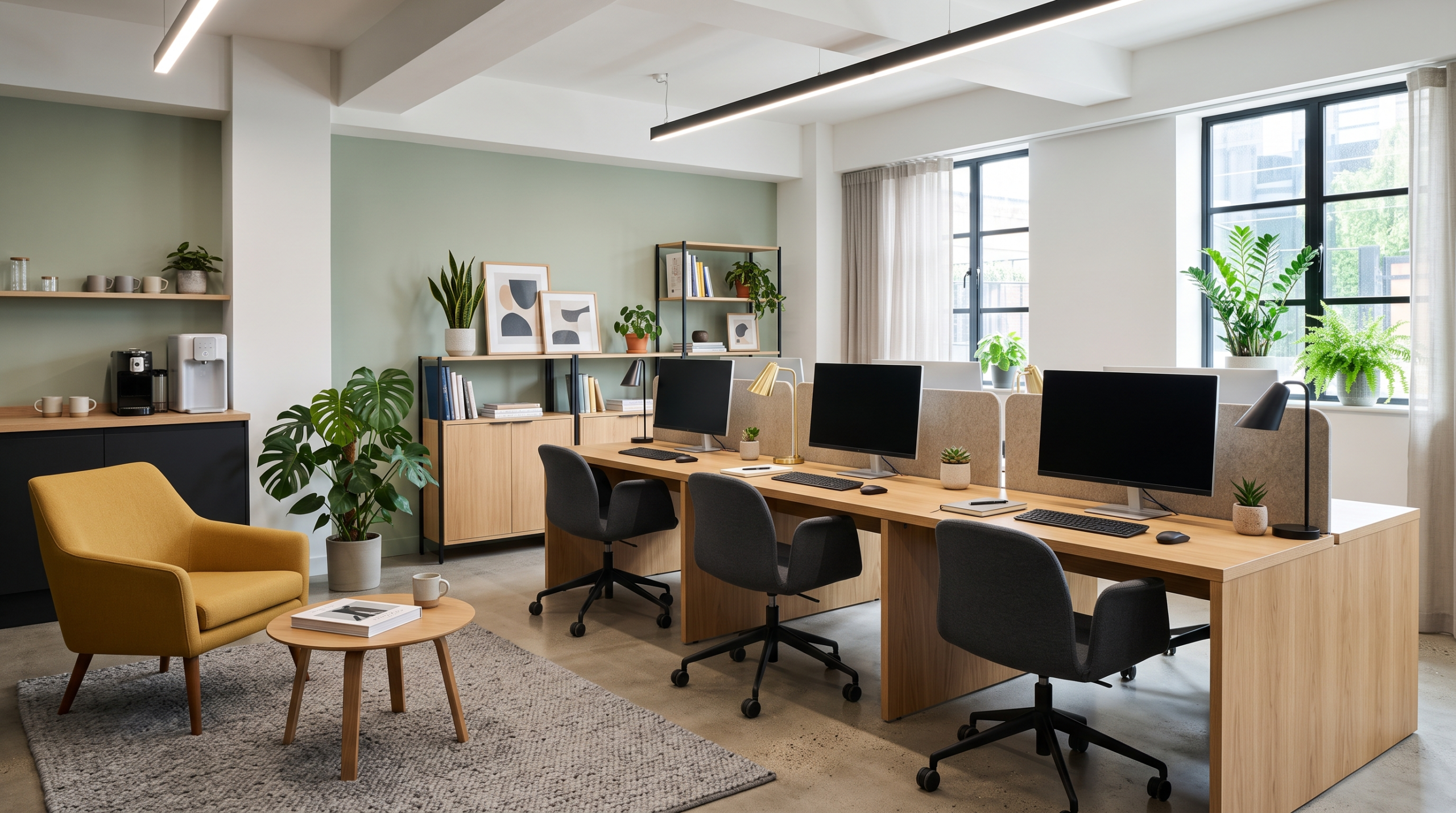 Small office interior design Dubai with custom built-in cabinets and workstations