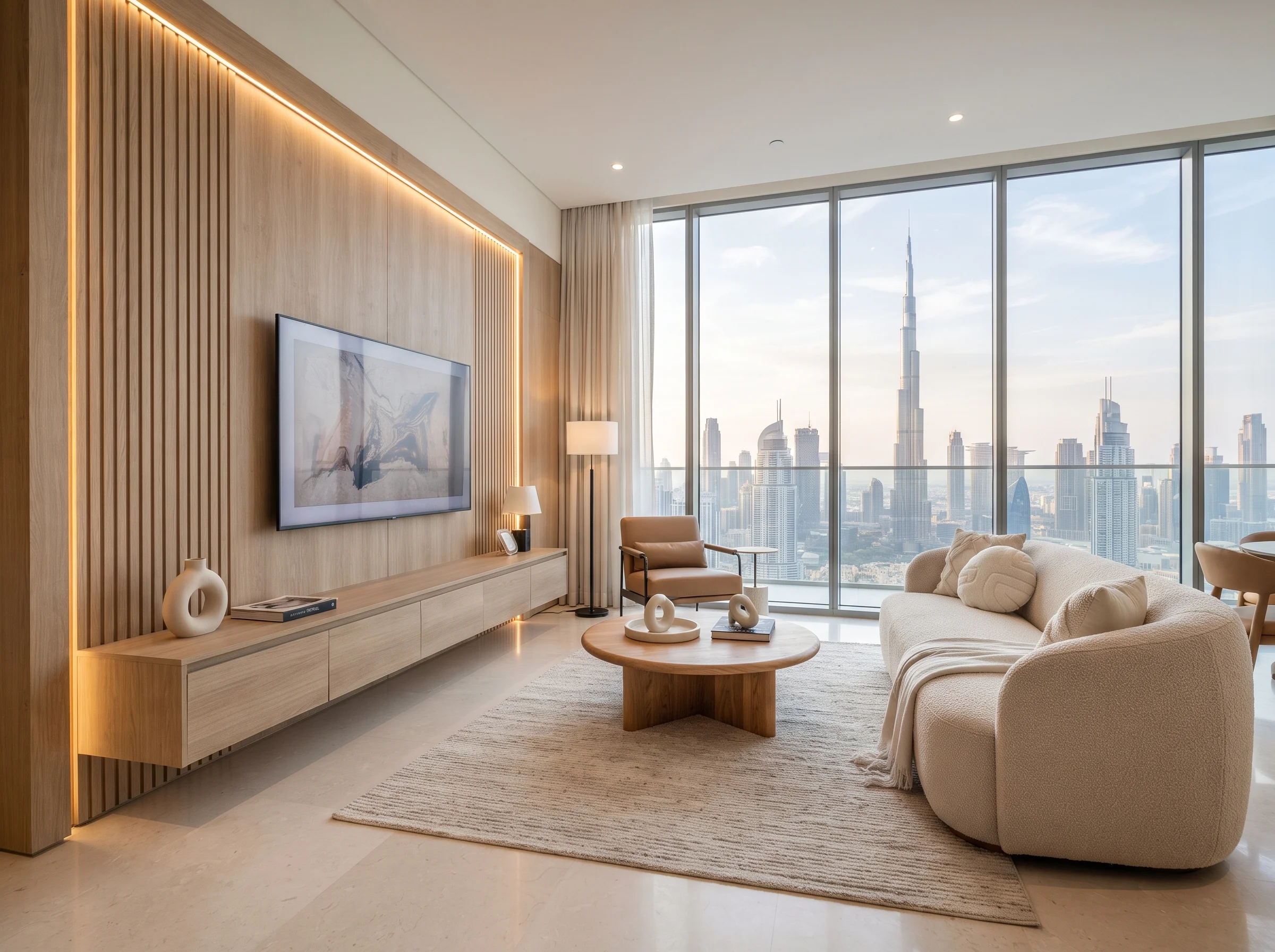 Modern TV unit and media wall design in Dubai
